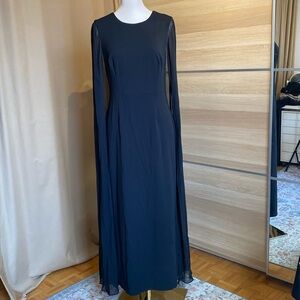 Calvin Klein Black Cape Sleeve Cocktail Dress Size 8 Sheer Overlay Elegant